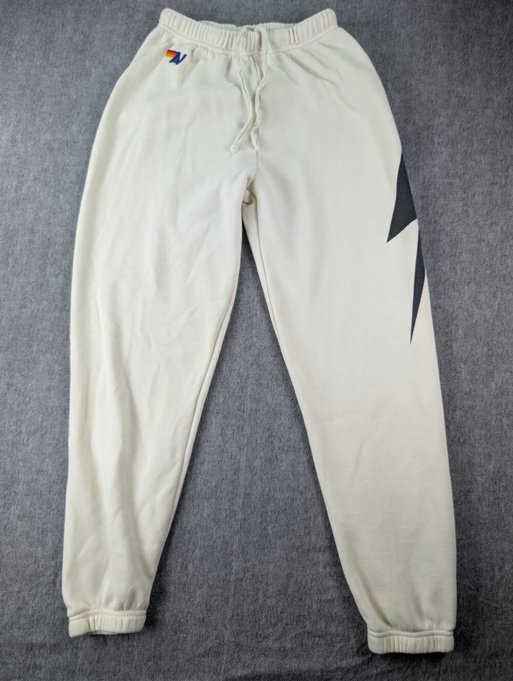 Aviator Nation Cream Lightning Bolt Fleece Joggers Sweatpants XS